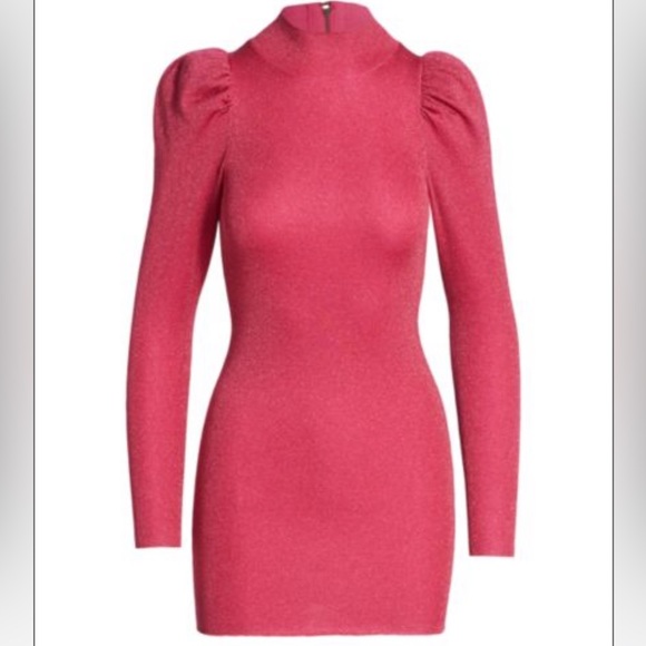 ALICE + OLIVIA Issa Puff-Sleeve Minidress in Wild Pink Metallic - NWT - Picture 6 of 13